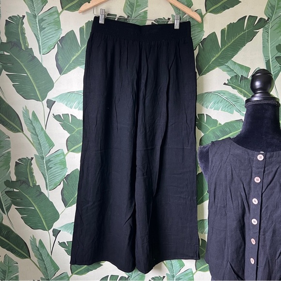 ANRABESS Summer 2 Piece Outfits Sleeveless Crop Top Black Wide Leg Pants Linen M - Picture 8 of 14